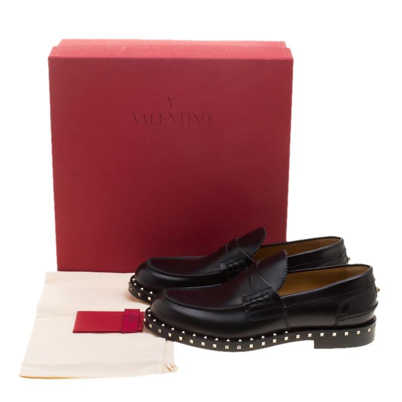 Valentino Black Leather Soul Rockstud Penny Loafers Size 40 4