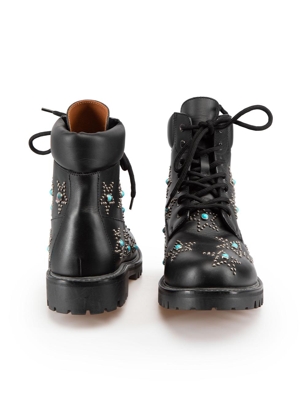 Valentino Black Leather Star Studded Combat Boots Size IT 40.5 In Excellent Condition For Sale In London, GB