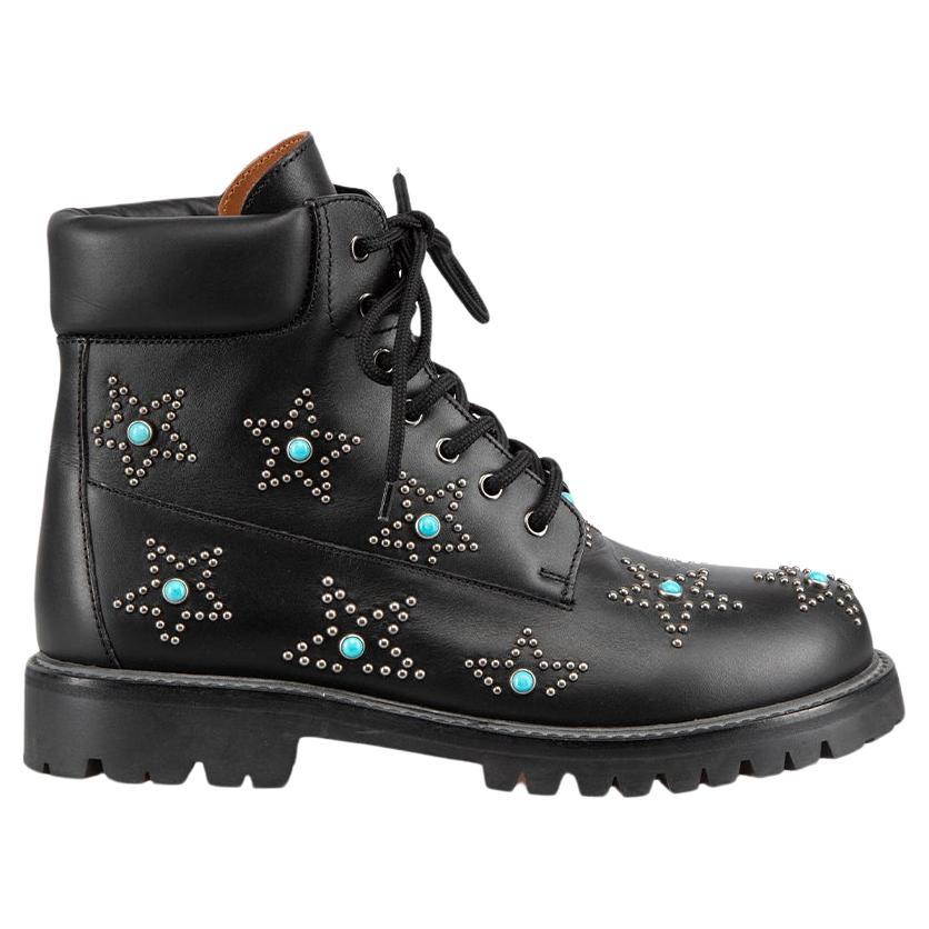 Valentino Black Leather Star Studded Combat Boots Size IT 40.5 For Sale