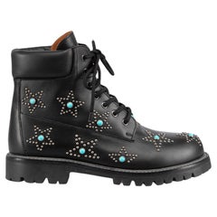 Valentino Black Leather Star Studded Combat Boots Size IT 40.5