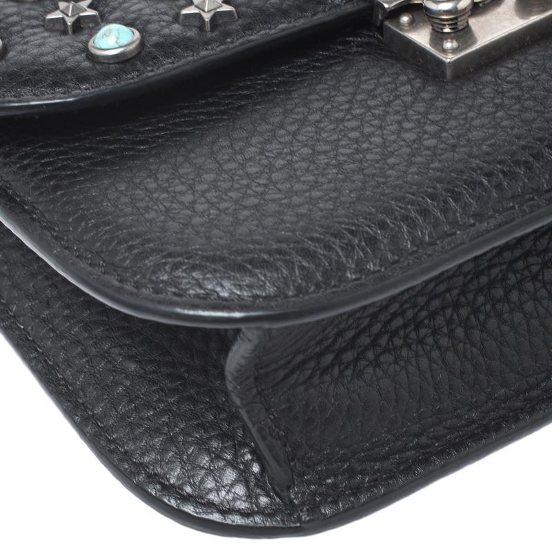 Valentino Black Leather Star Studded Glam Shoulder Bag 6