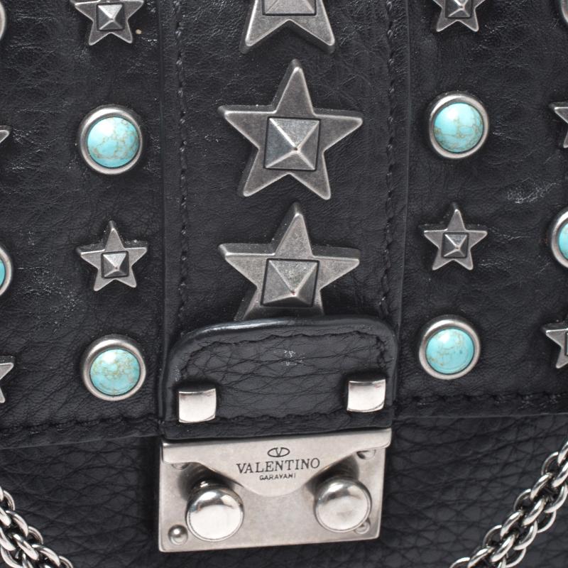 Valentino Black Leather Star Studded Glam Shoulder Bag 2
