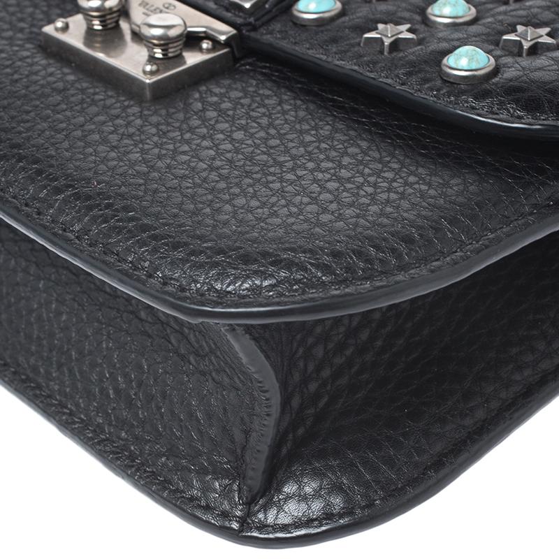 Valentino Black Leather Star Studded Glam Shoulder Bag 5