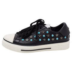 Valentino Black Leather Star Studded Low Top Sneakers Size 36
