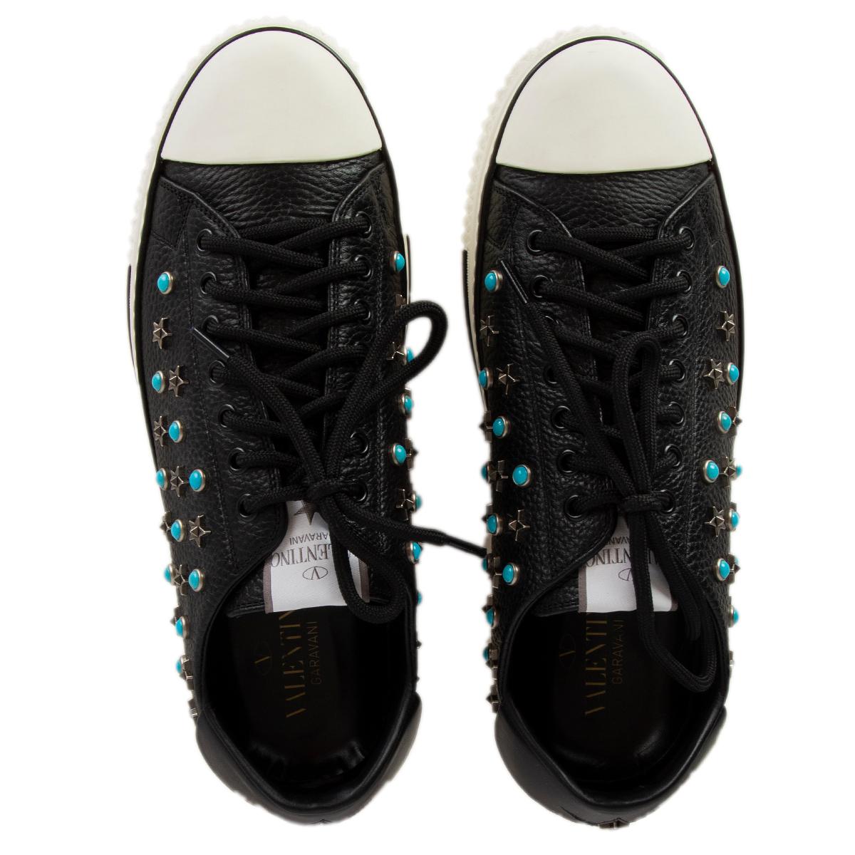 VALENTINO black leather STAR STUDDED Sneakers Shoes 41 1