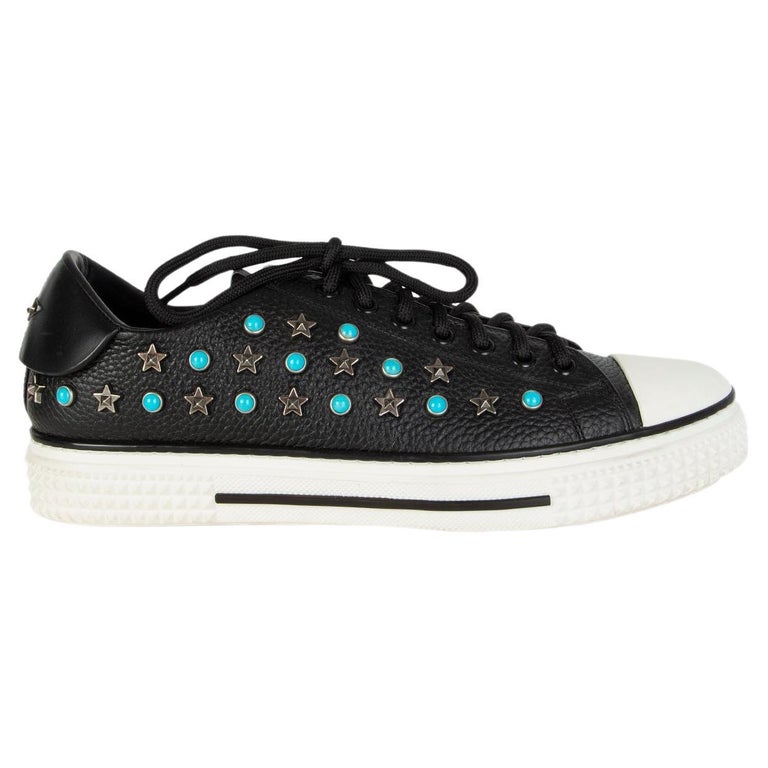 VALENTINO black leather STAR STUDDED Sneakers Shoes 41 For Sale at 1stDibs