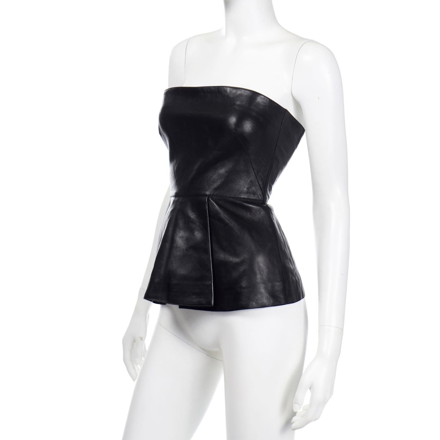 black leather strapless top