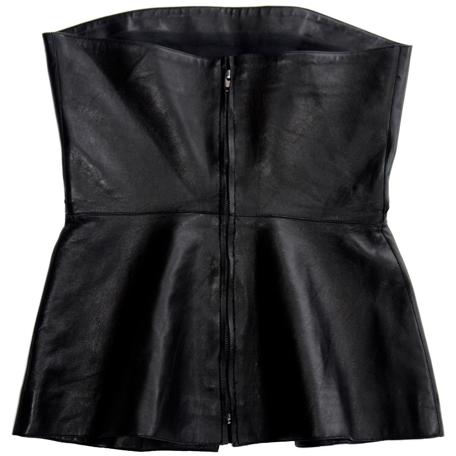 Women's Valentino Black Leather Strapless Bustier Peplum Top For Sale