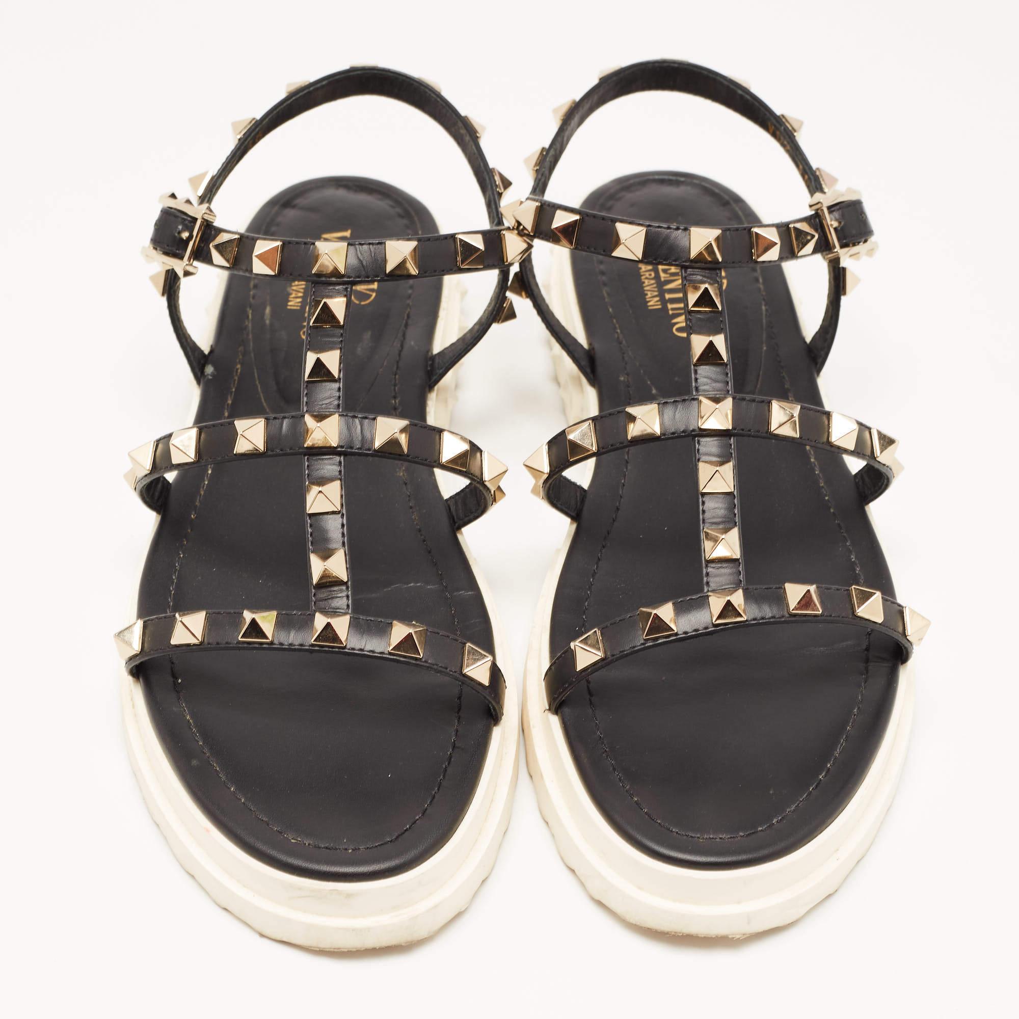 Valentino Black Leather Studded Accents Gladiator Sandals Size 36 3