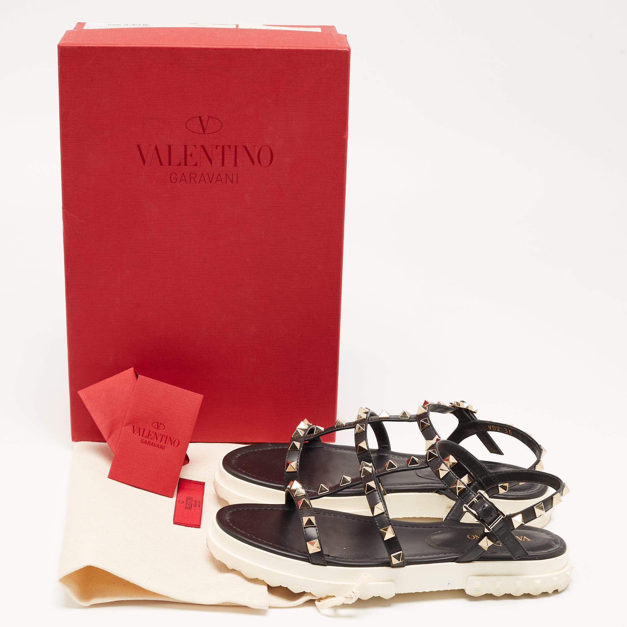 Valentino Black Leather Studded Accents Gladiator Sandals Size 36 5