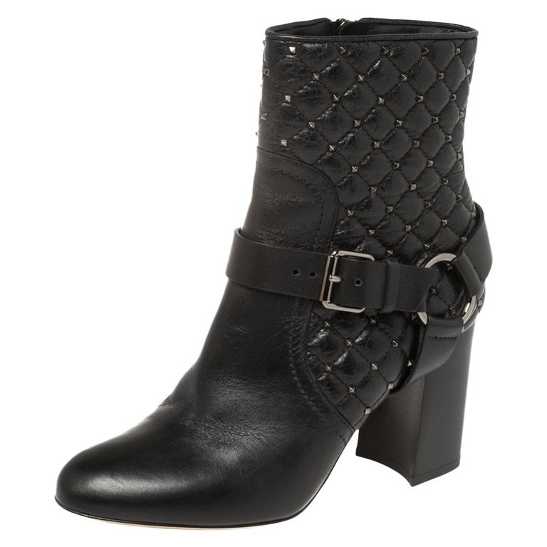 Valentino Black Leather Studded Ankle Boots Size 35 For Sale at 1stDibs