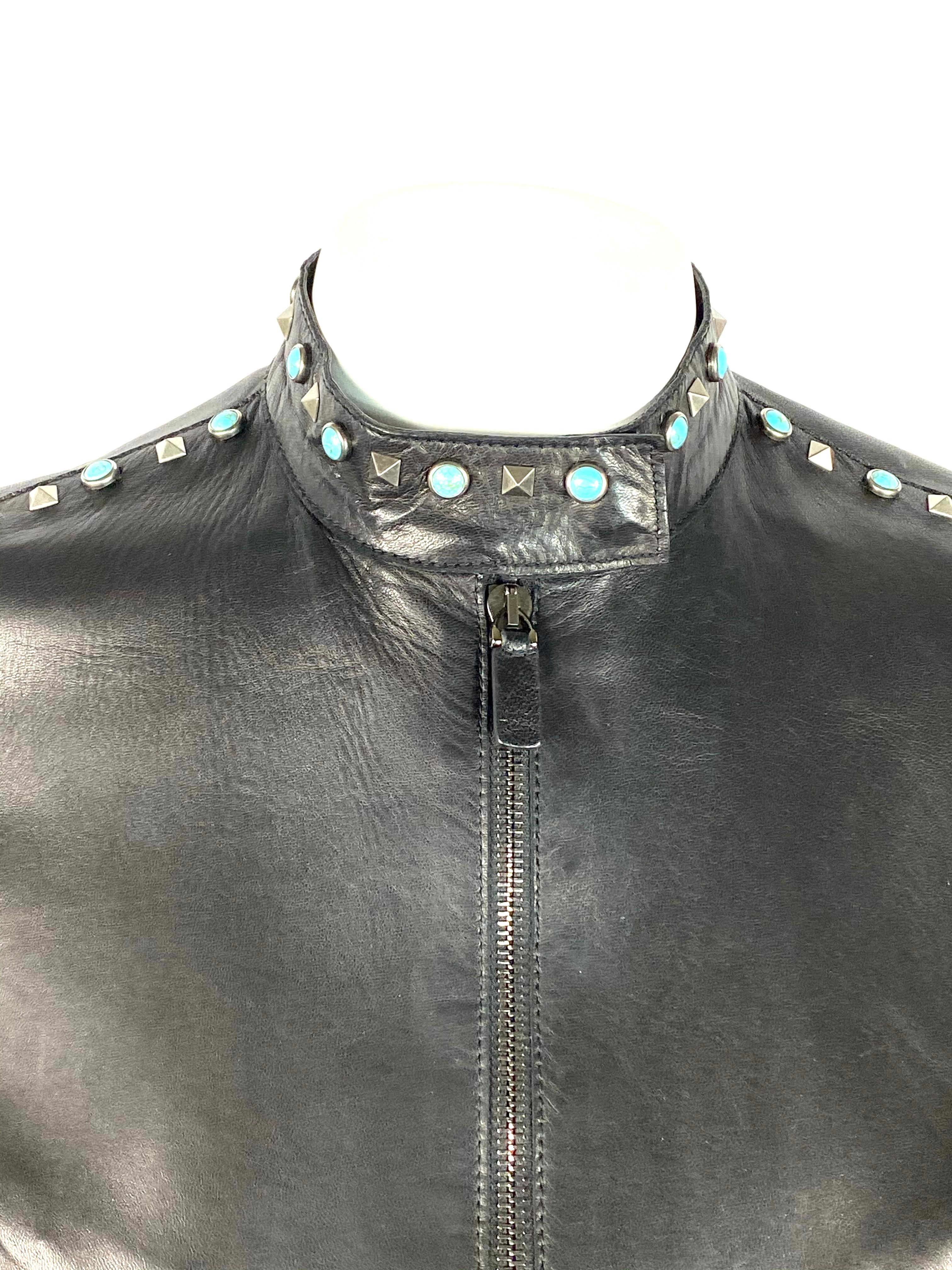 Valentino Black Leather Studded Jacket Size 8 For Sale 8