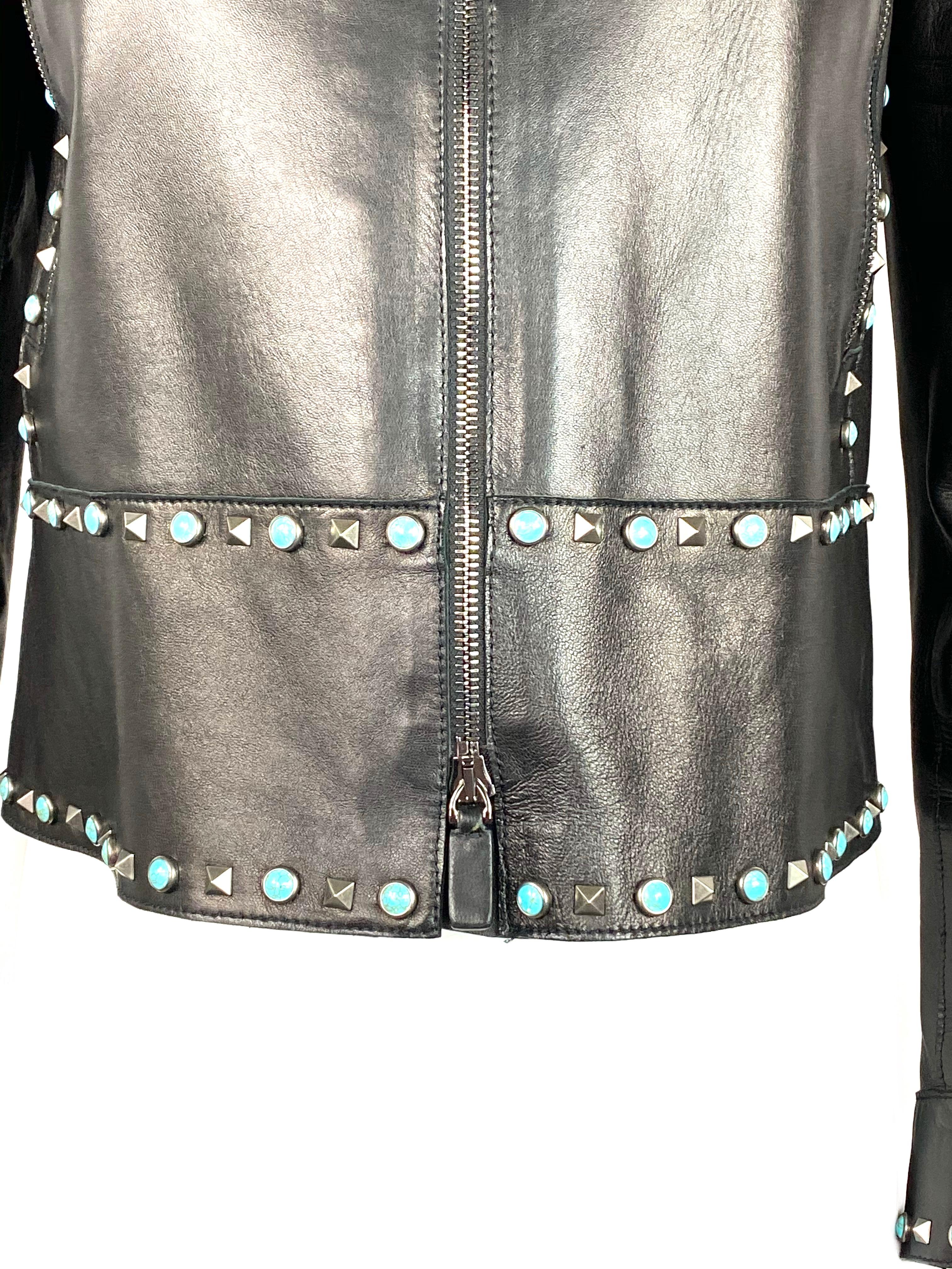Valentino Black Leather Studded Jacket Size 8 For Sale 6