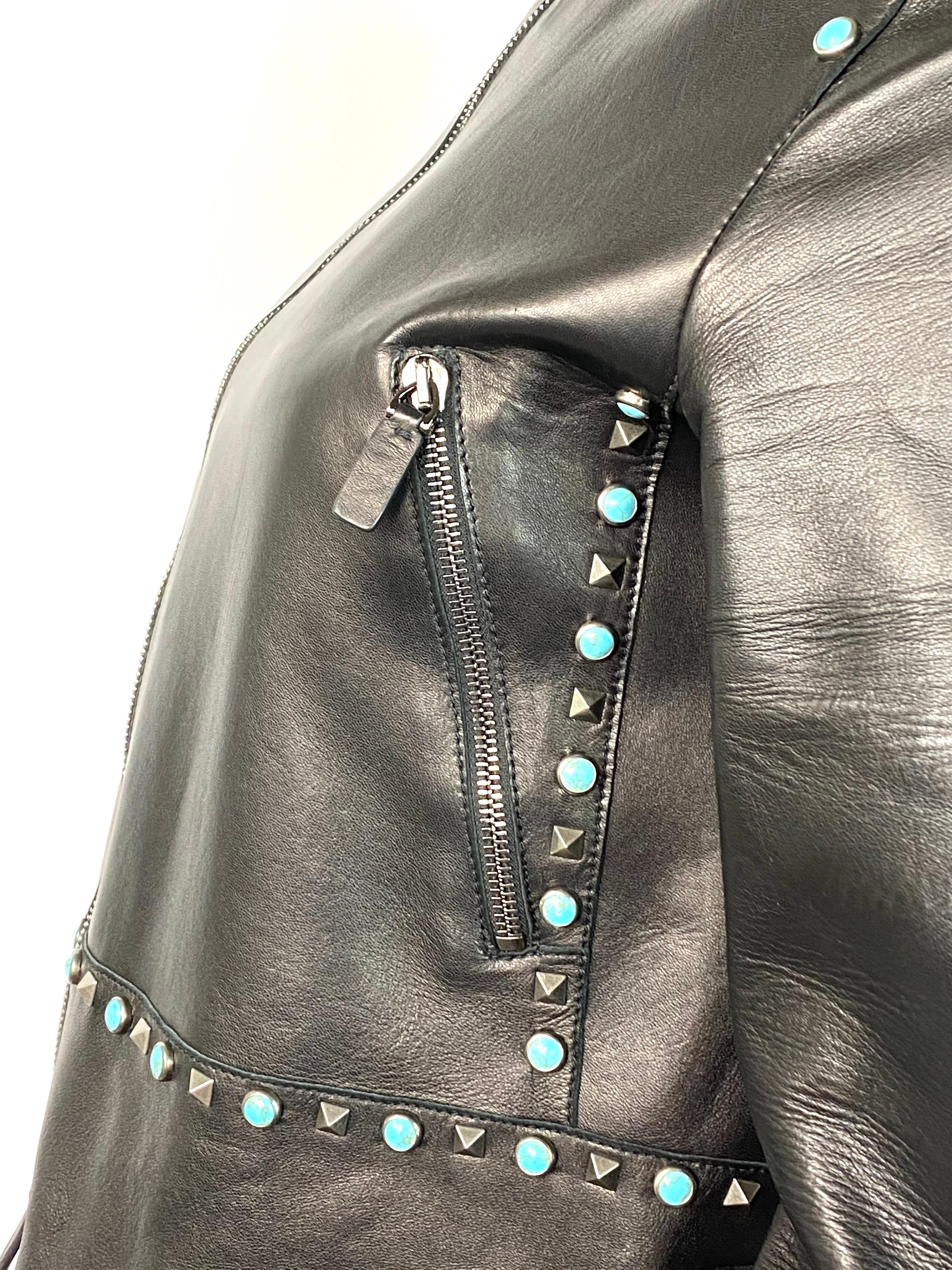Women's or Men's Valentino Black Leather Studded Jacket Size 8 For Sale