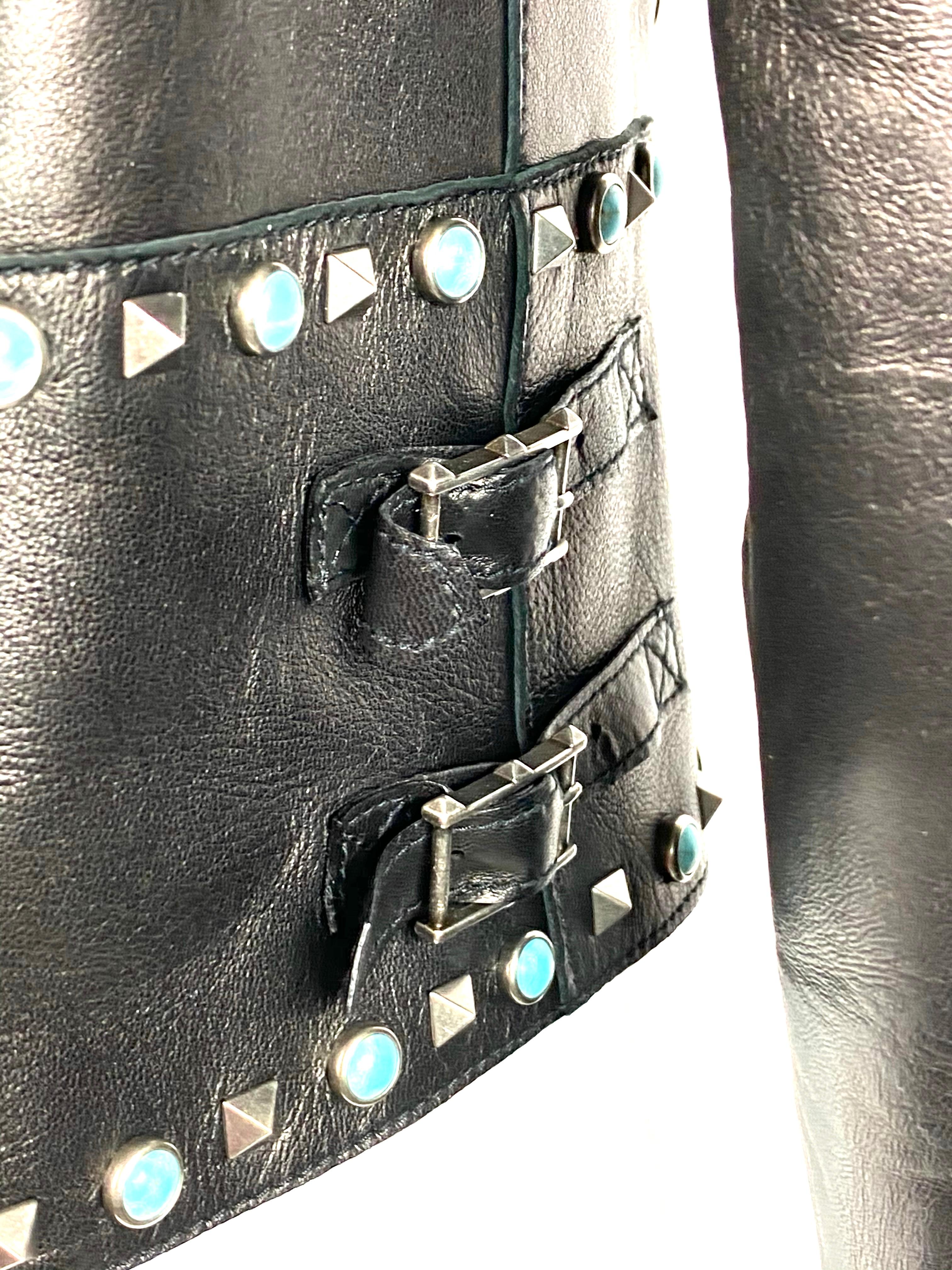 Valentino Black Leather Studded Jacket Size 8 For Sale 2