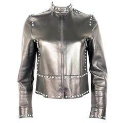 Valentino Black Leather Studded Jacket Size 8