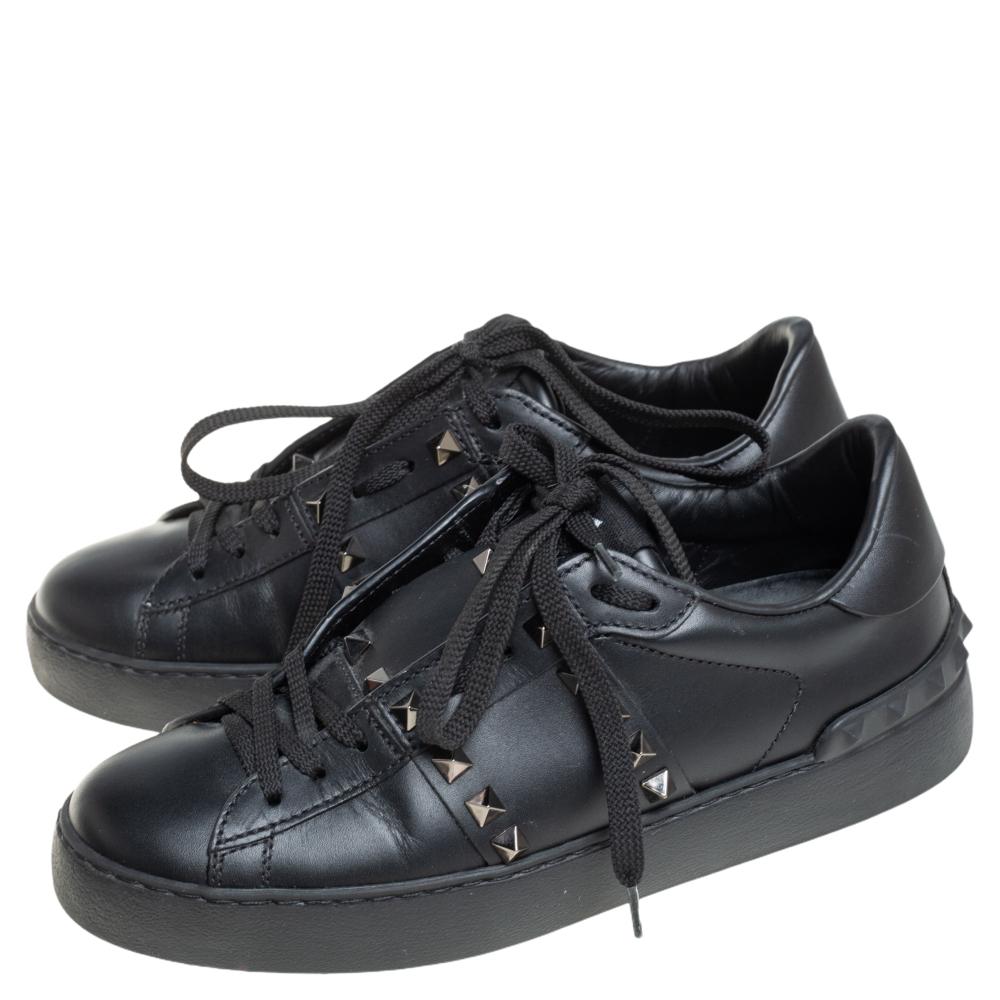 Valentino Black Leather Studded Open Sneakers Size 36 1