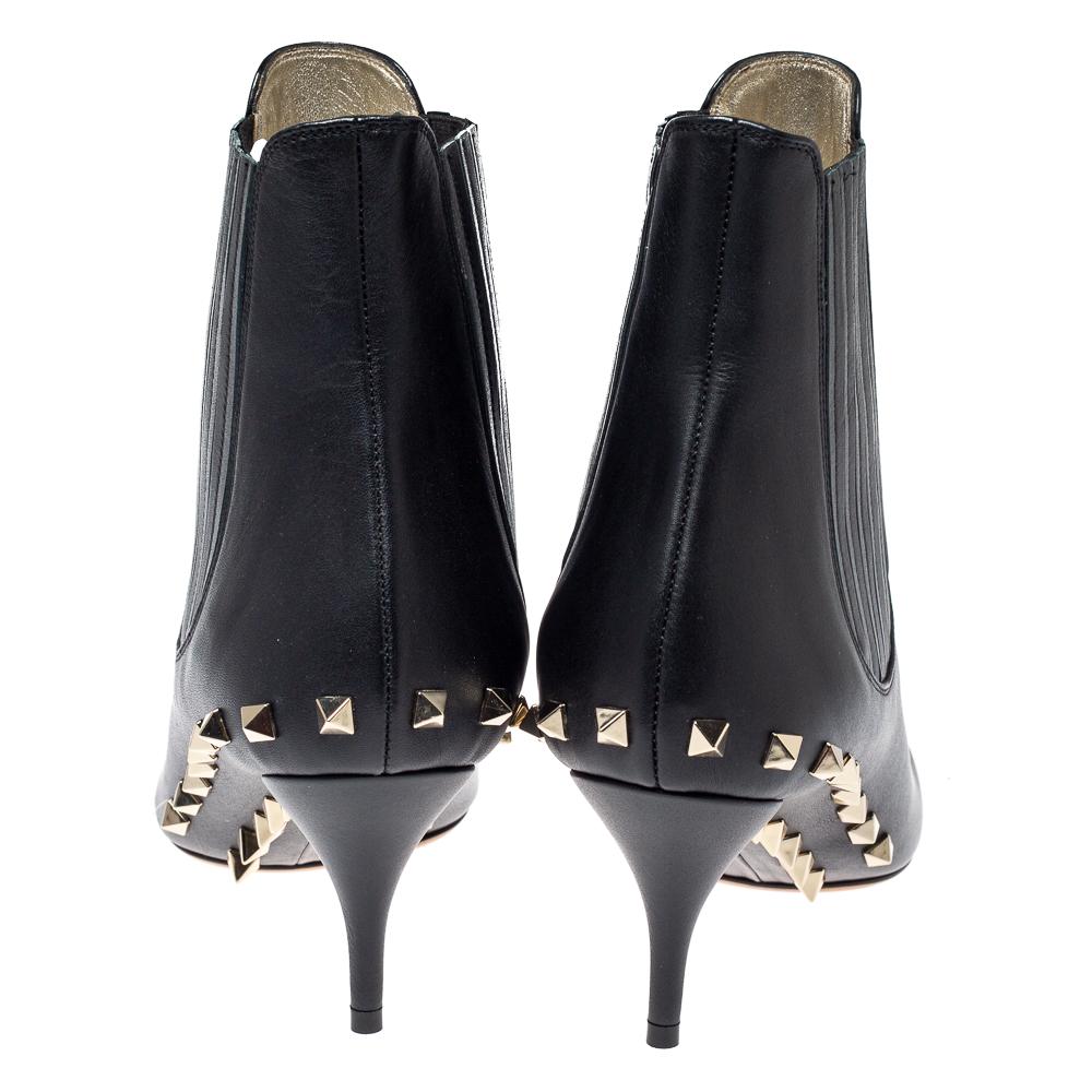 Valentino Black Leather Studded Pointed Toe Booties Size 38.5 1