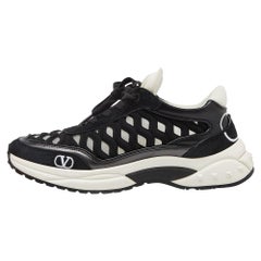 Valentino Black Leather Suede and Neoprene Lace Up Sneakers Size 36