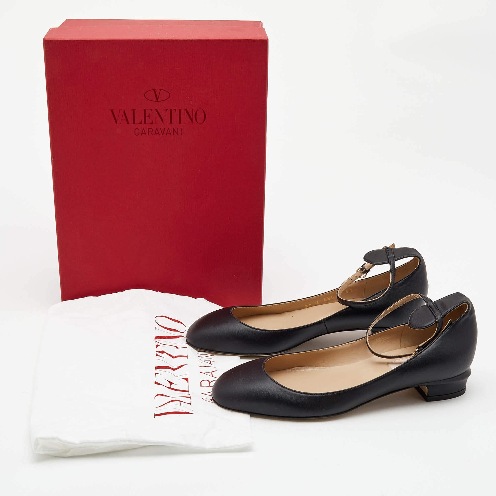Valentino Black Leather Tango Ankke Cuff Ballet Flats Size 37 4