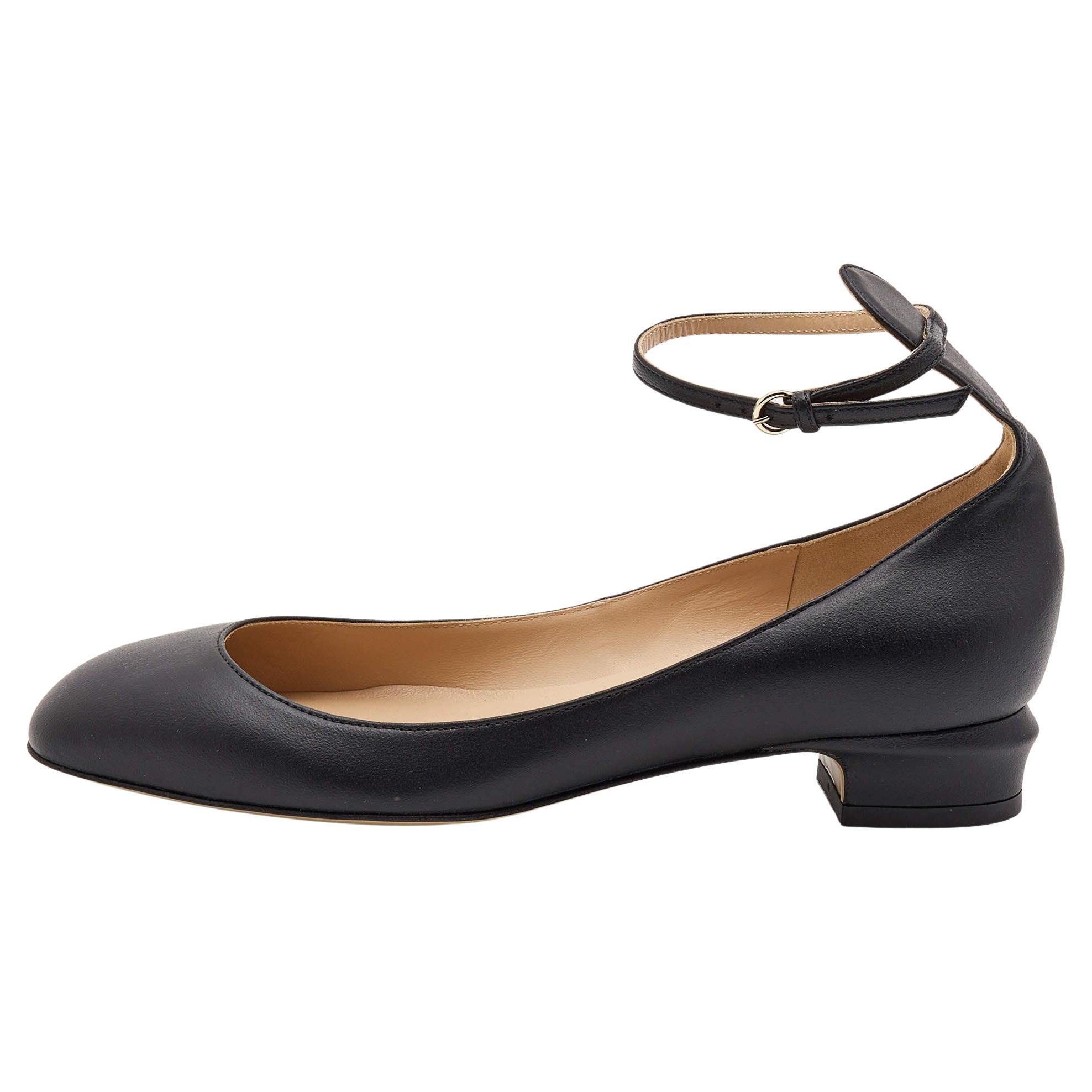 Valentino Black Leather Tango Ankke Cuff Ballet Flats Size 37