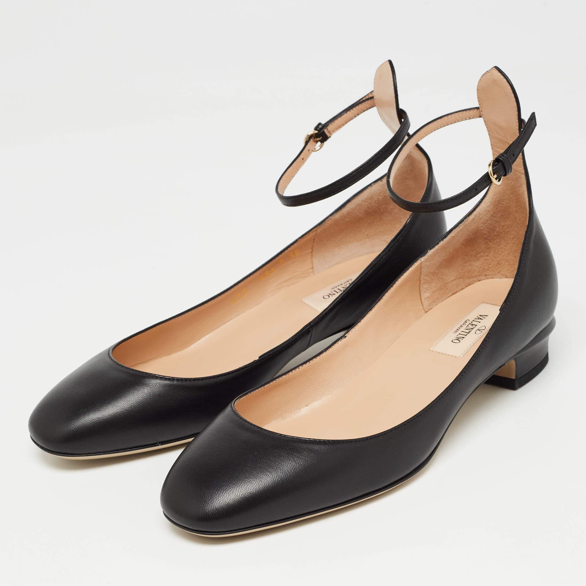 Valentino Black Leather Tango Ankle Strap Ballet Flats Size 38 4