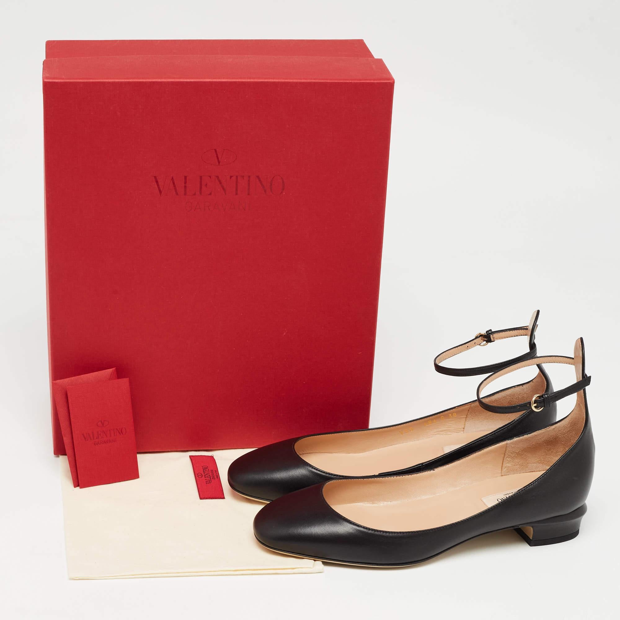 Valentino Black Leather Tango Ankle Strap Ballet Flats Size 38 5