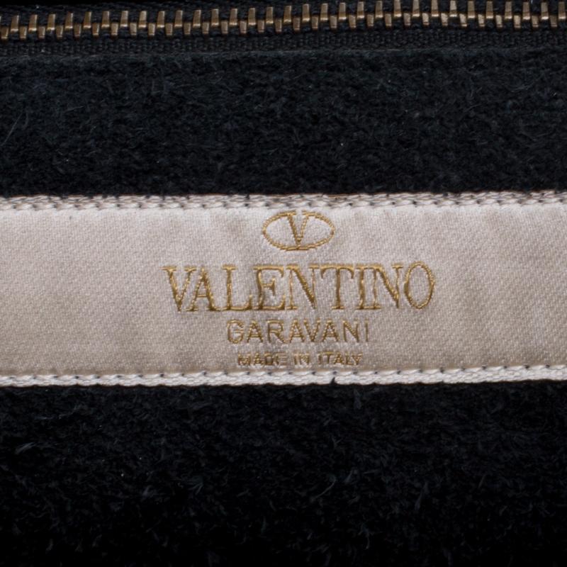 Valentino Black Leather Tribal Print Medium Rockstud Convertible Tote 4