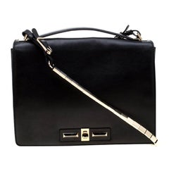 Valentino Black Leather Turnlock Metal Chain Shoulder Bag