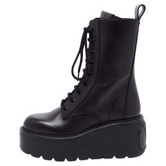 Valentino Black Leather Uniqueform Platform Combat Boots Size 35