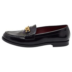 Valentino Black Leather V Logo Chain Loafers Size 41