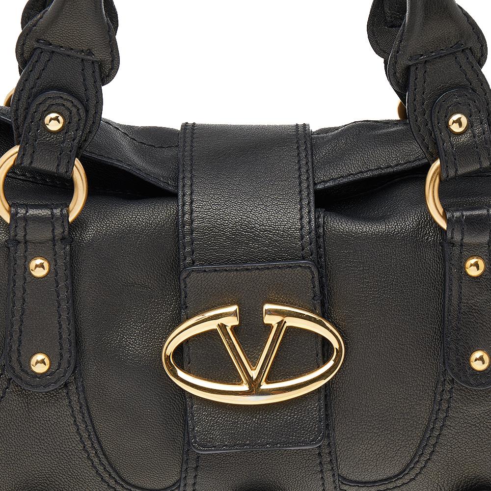 Valentino Black Leather V Ring Flap Shoulder Bag 6