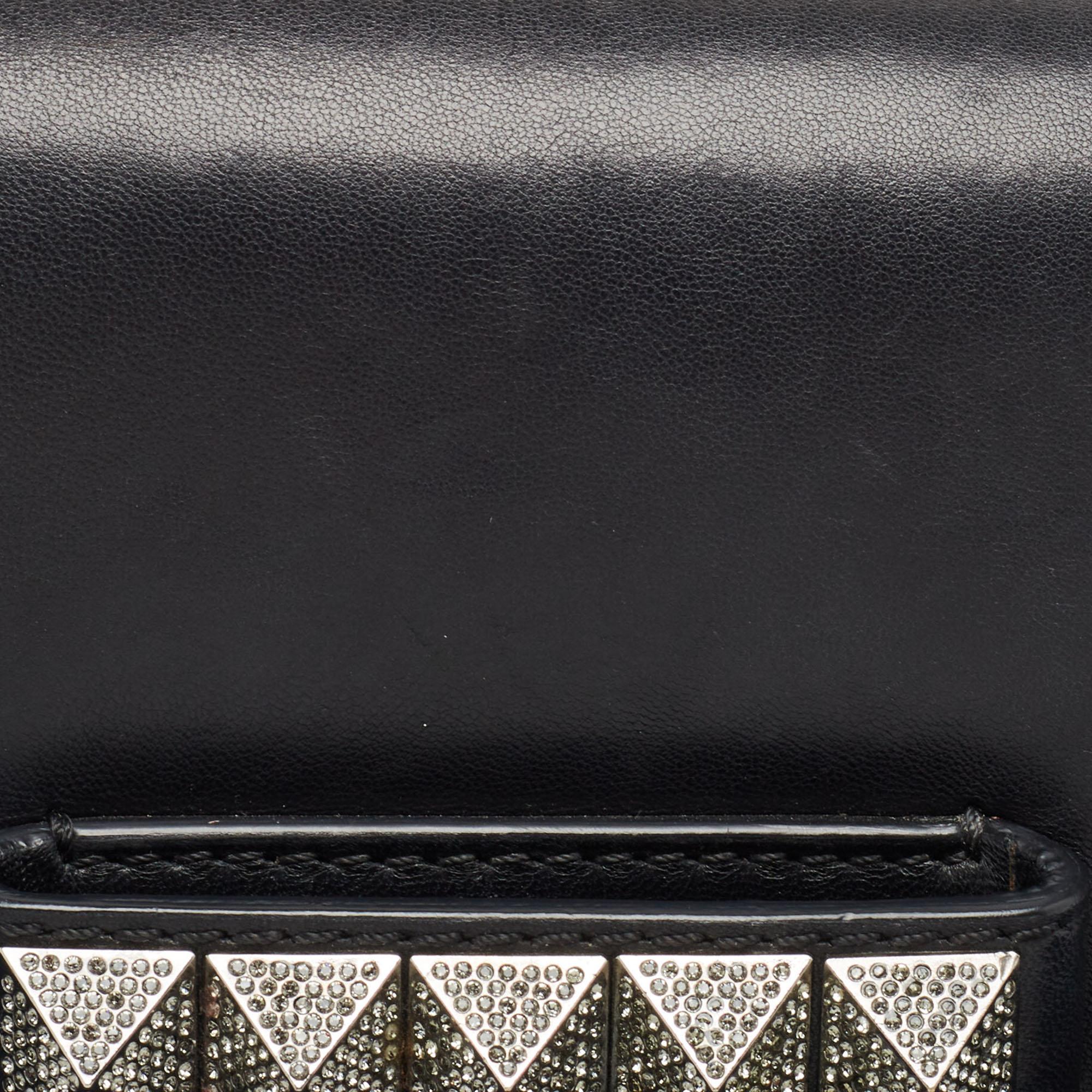 Valentino Black Leather Va Va Voom Crystals Clutch 10