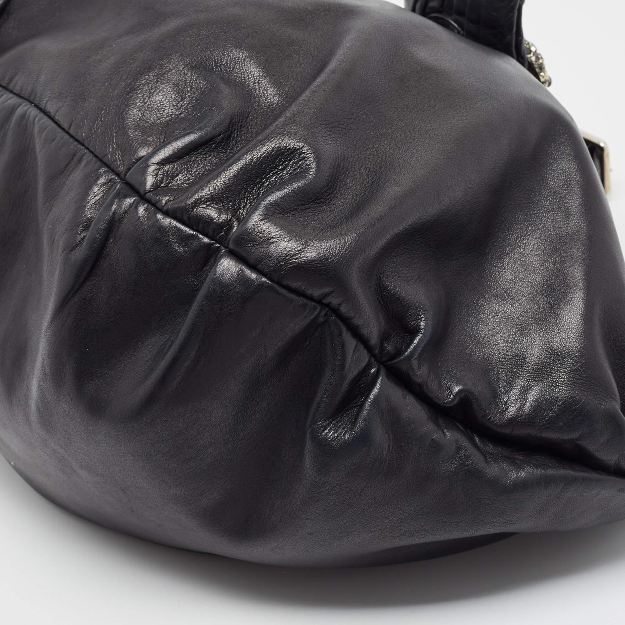Hobo Valentino Negro Piel VLogo Cristales Embellecedor 3