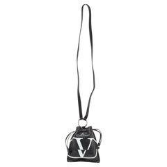 Used Valentino Black Leather VLogo Drawstring Pouch Bag