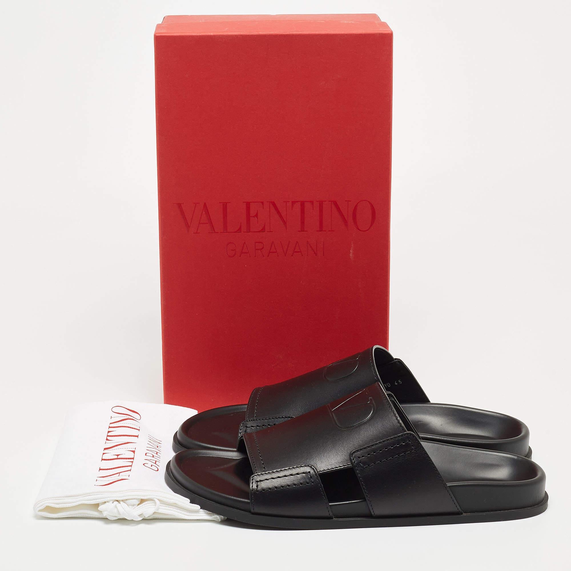 Men's Valentino Black Leather Vlogo Flat Slides 