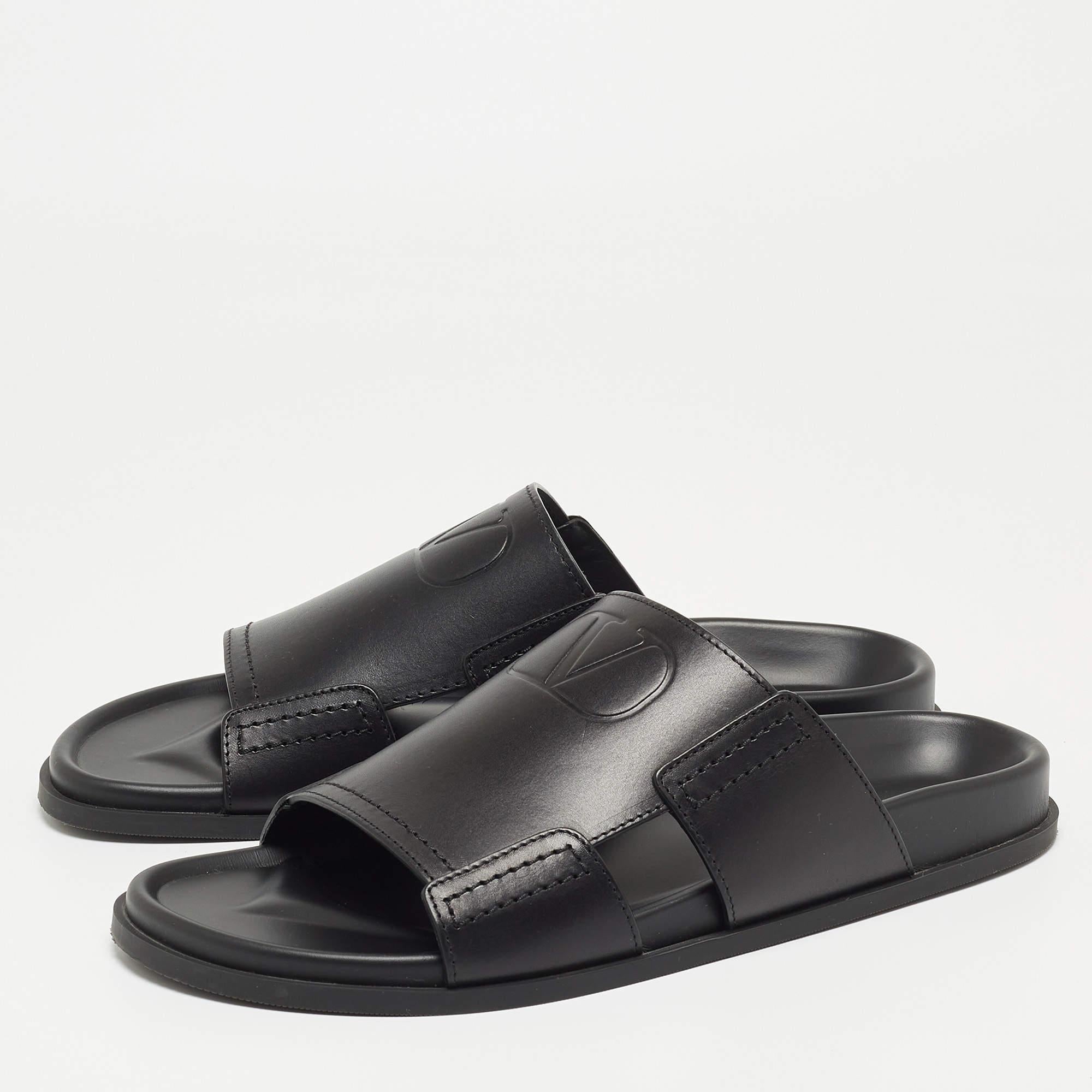 Valentino Black Leather Vlogo Flat Slides  5