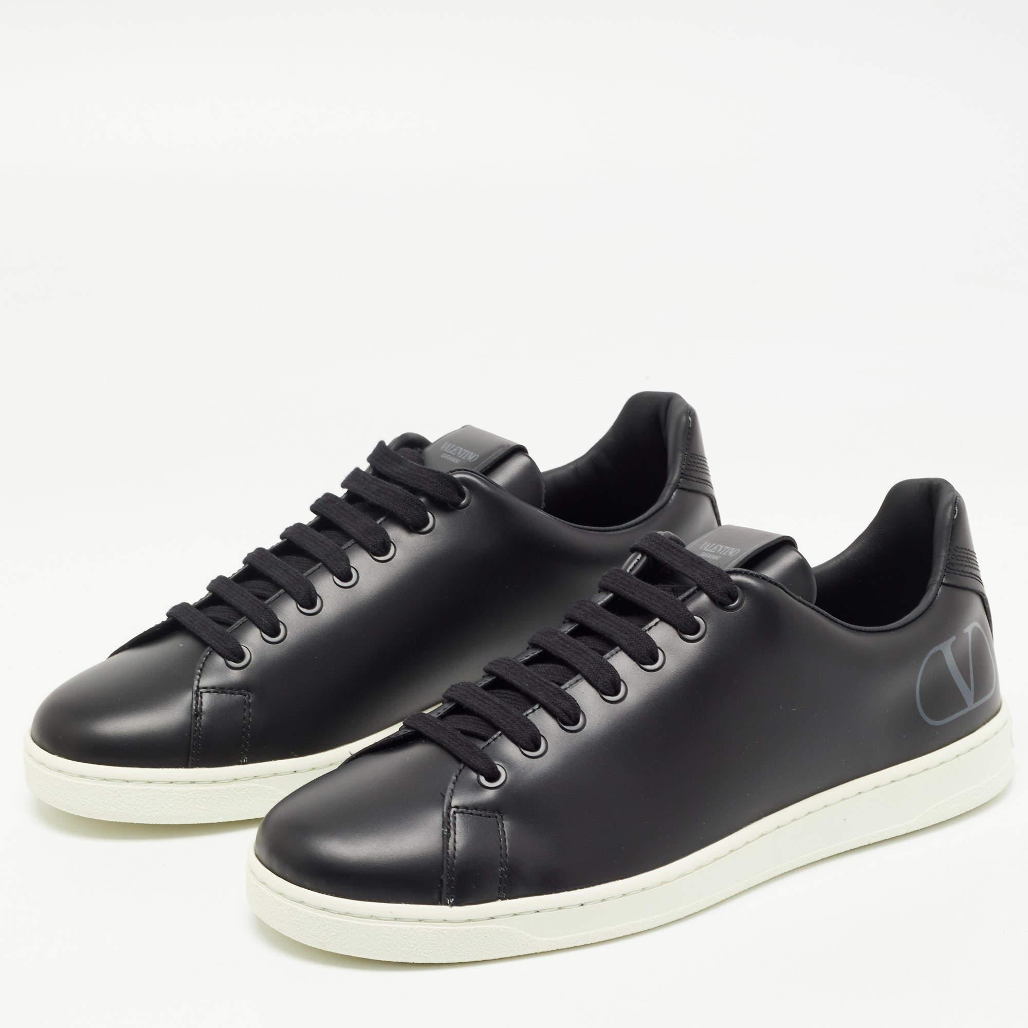 Valentino Black Leather VLogo Low Top Sneakers Size 42 1