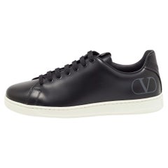 Valentino Black Leather VLogo Low Top Sneakers Size 42