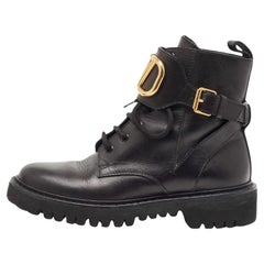 Valentino Black Leather Vlogo Signature Ankle Boots Size 37