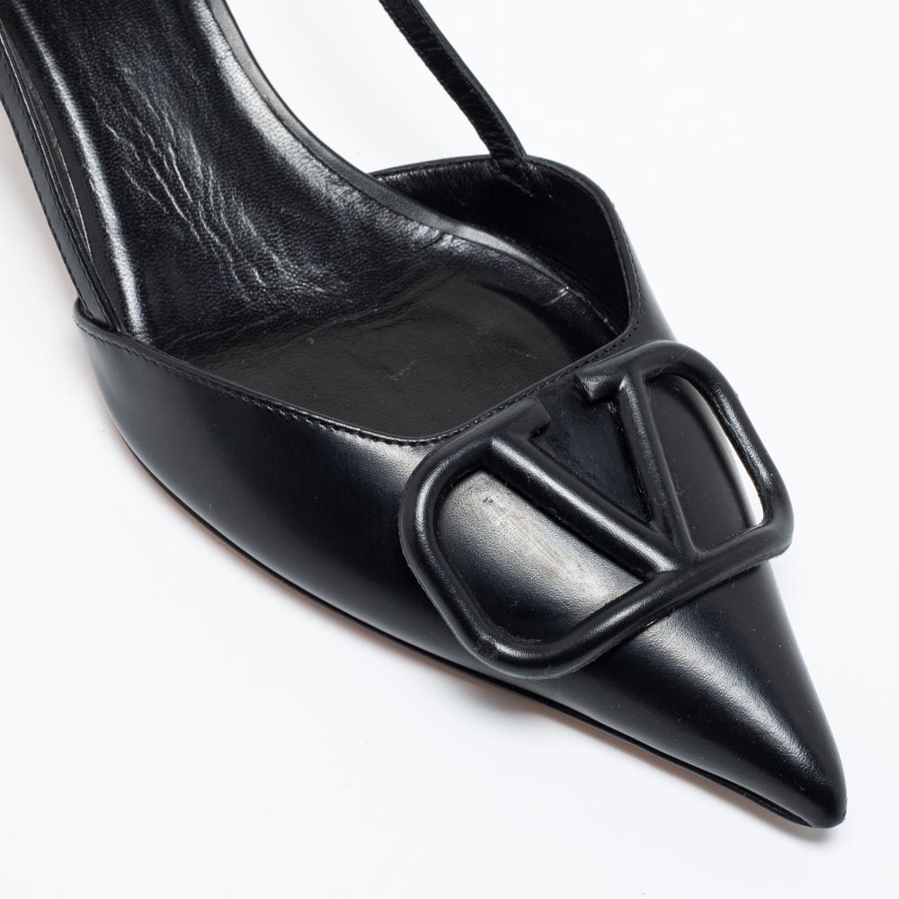 Valentino Black Leather VLogo Slingback Pumps Size 38.5 2