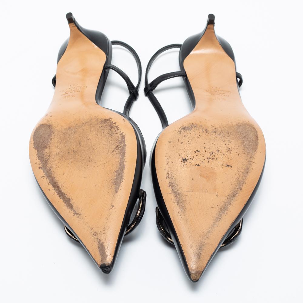 Valentino Black Leather VLogo Slingback Pumps Size 38.5 4