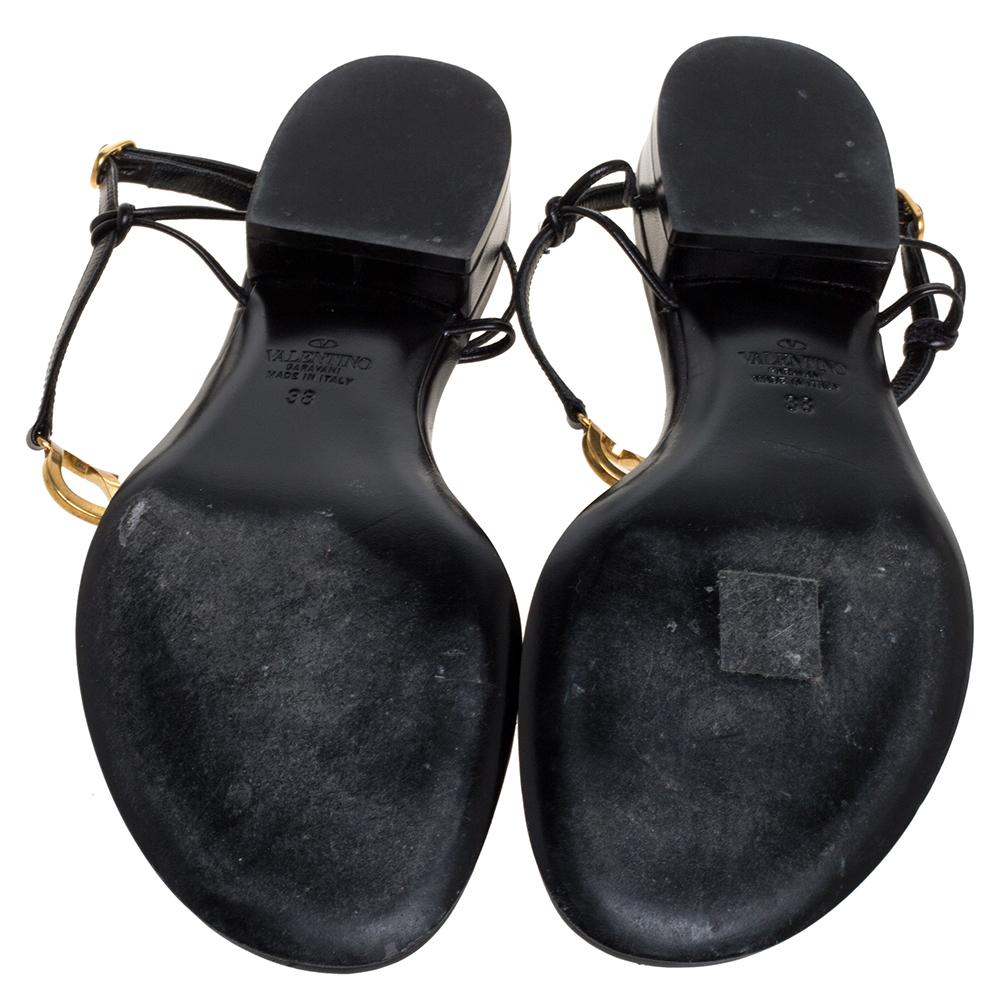 Women's Valentino Black Leather VLogo Thong Sandals Size 38