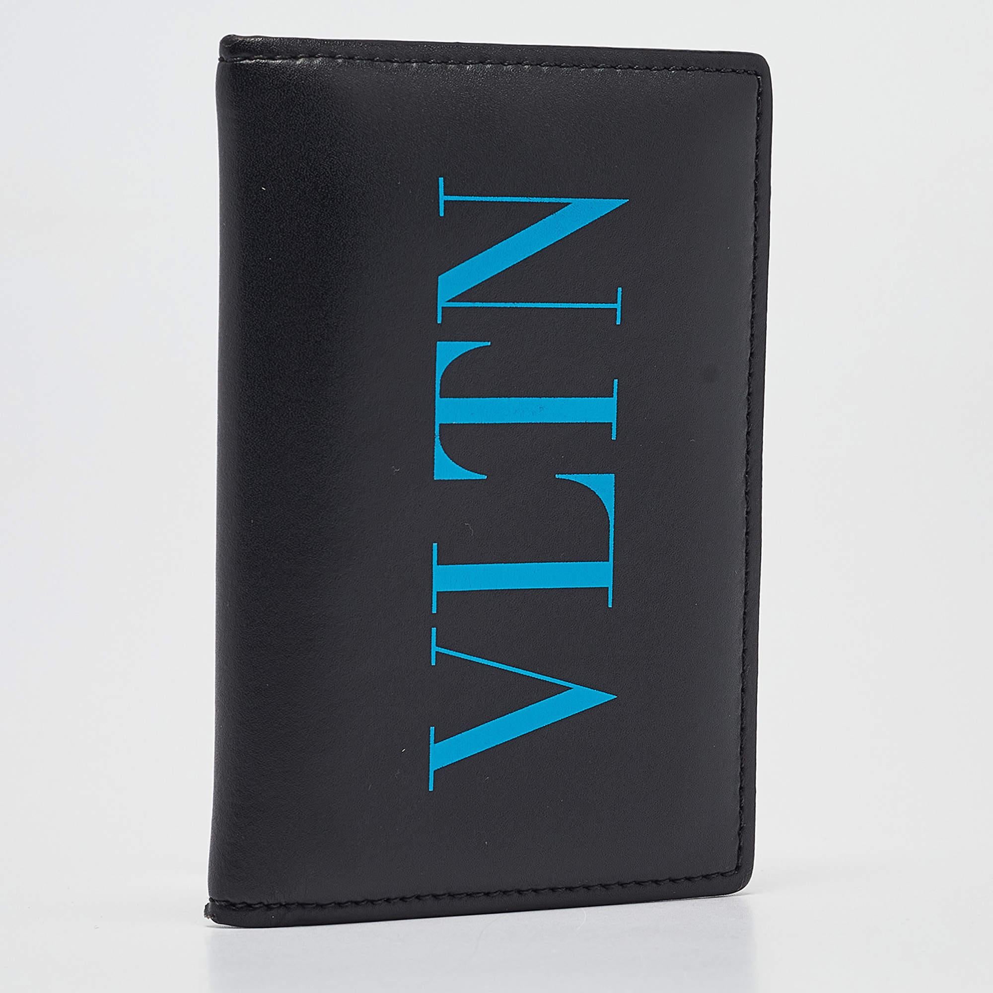 Men's Valentino Black Leather VLTN Bifold Card Holder For Sale