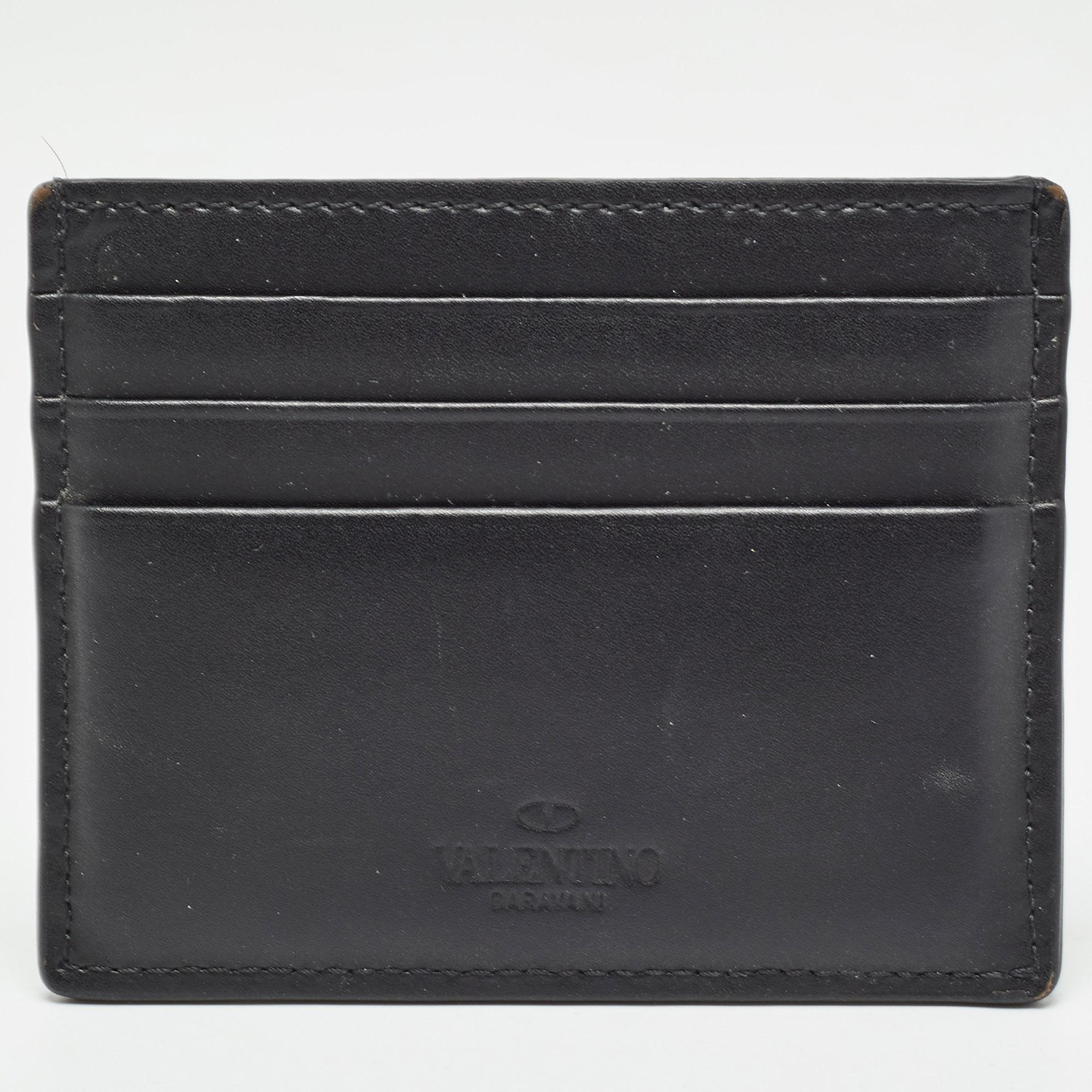 Men's Valentino Black Leather VLTN Card Holder For Sale