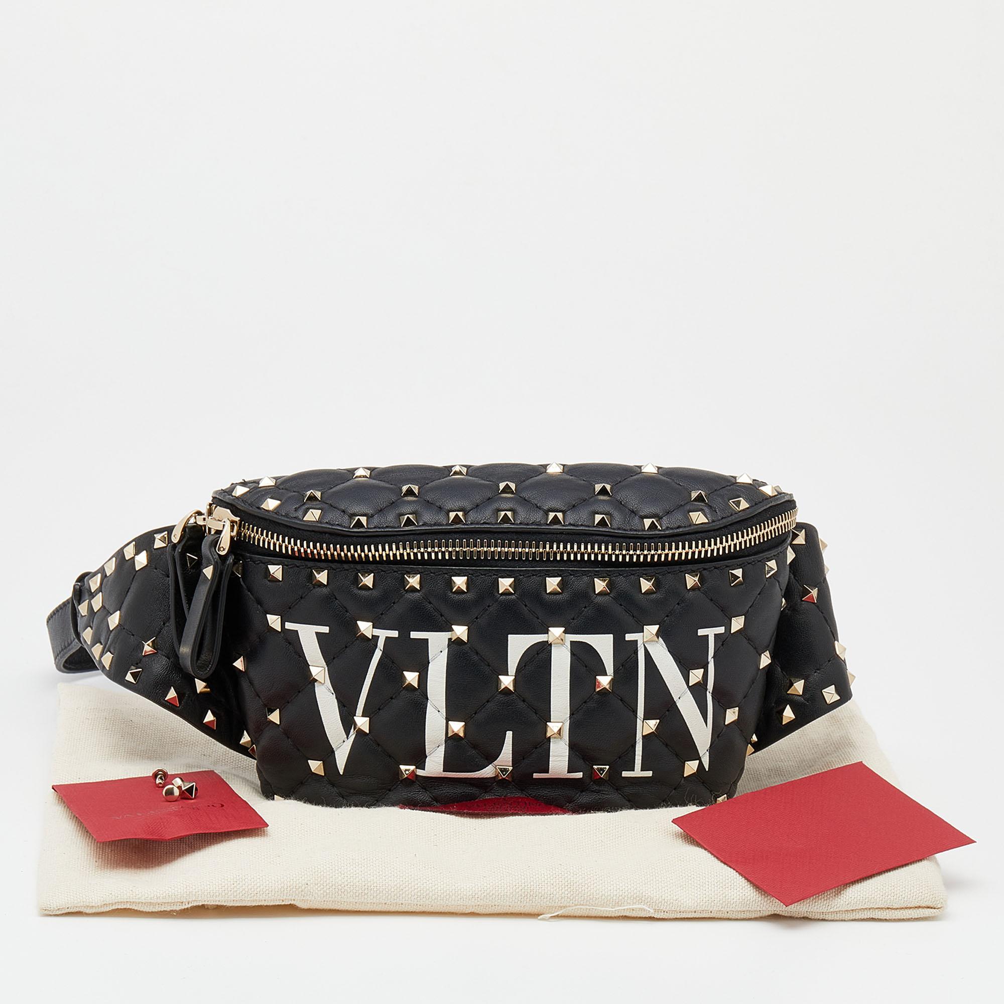 Valentino Black Leather VLTN Rockstud Belt Bag 3