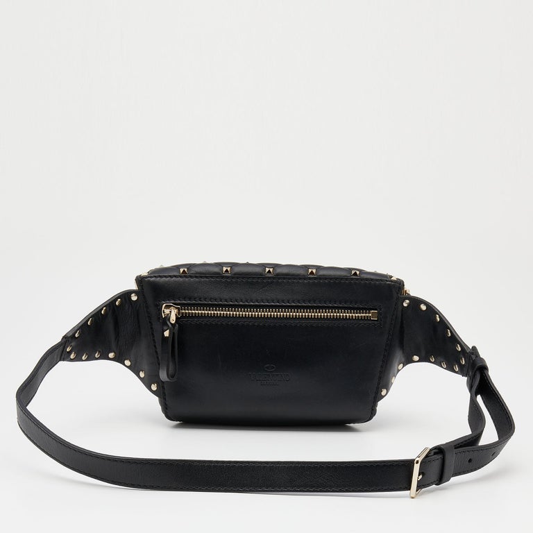Valentino Black Leather VLTN Rockstud Belt Bag For Sale at 1stDibs