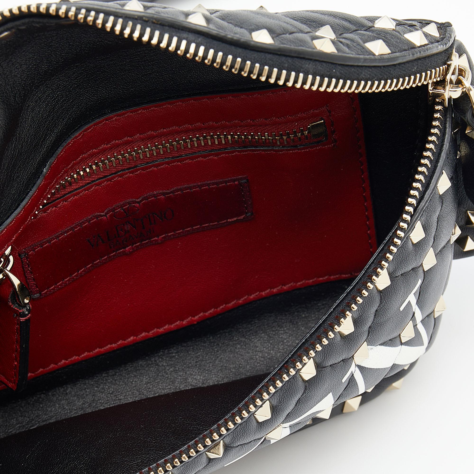 Valentino Black Leather VLTN Rockstud Belt Bag 1