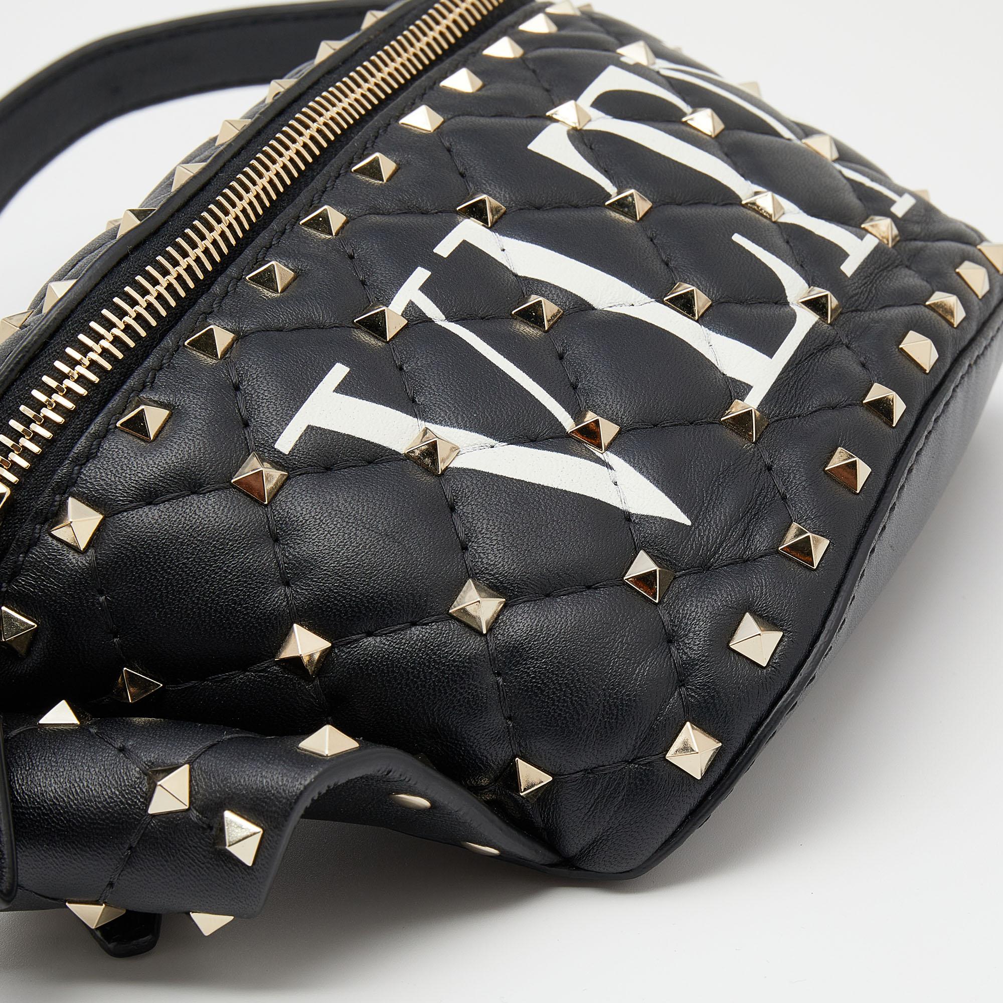 Valentino Black Leather VLTN Rockstud Belt Bag 2