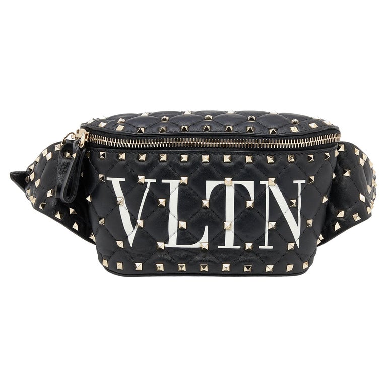 Valentino Black Leather VLTN Rockstud Belt Bag at 1stDibs